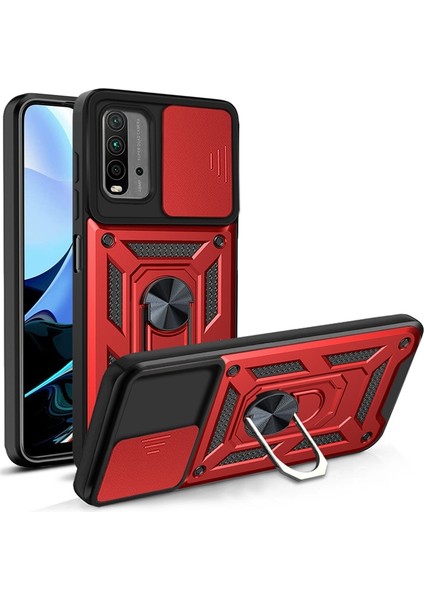 Xiaomi Redmi 9t Kılıf Lens Sürgülü Yüzüklü Tank Silikon Pars