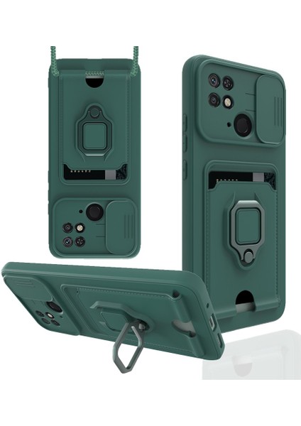 Xiaomi Poco C40 Kılıf Ipli Lens Sürgülü Yüzüklü Kartvizitli Silikon Zuma