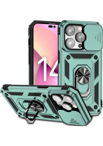 iPhone 14 Pro Kılıf Lens Sürgülü Yüzüklü Tank Silikon Pars