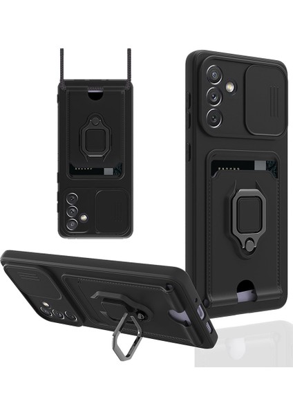 Samsung Galaxy A04S Kılıf Ipli Lens Sürgülü Yüzüklü Kartvizitli Silikon Zuma