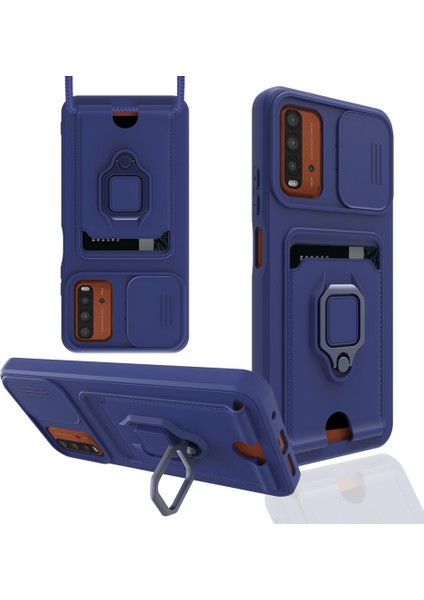 Xiaomi Redmi 9t Kılıf Ipli Lens Sürgülü Yüzüklü Kartvizitli Silikon Zuma