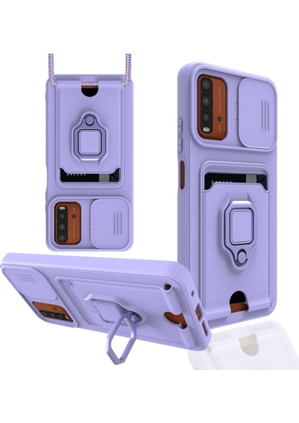 Xiaomi Redmi 9t Kılıf Ipli Lens Sürgülü Yüzüklü Kartvizitli Silikon Zuma