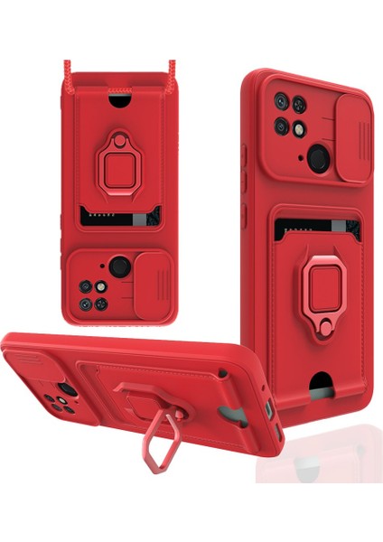 Xiaomi Redmi 10C Kılıf Ipli Lens Sürgülü Yüzüklü Kartvizitli Silikon Zuma