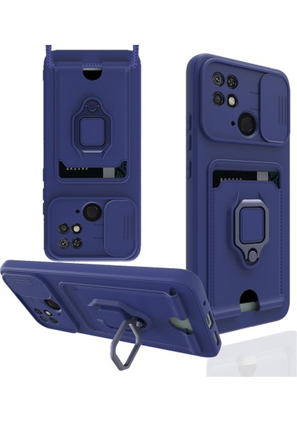 Xiaomi Poco C40 Kılıf Ipli Lens Sürgülü Yüzüklü Kartvizitli Silikon Zuma