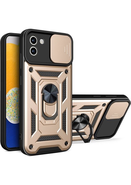 Samsung Galaxy A03 Kılıf Lens Sürgülü Yüzüklü Tank Silikon Pars