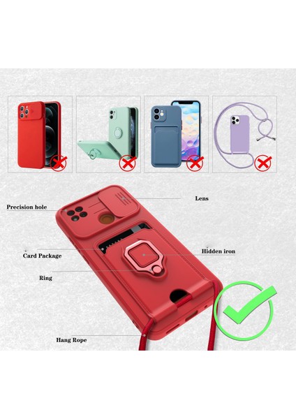 Samsung Galaxy S20 Fe Kılıf Ipli Lens Sürgülü Yüzüklü Kartvizitli Silikon Zuma