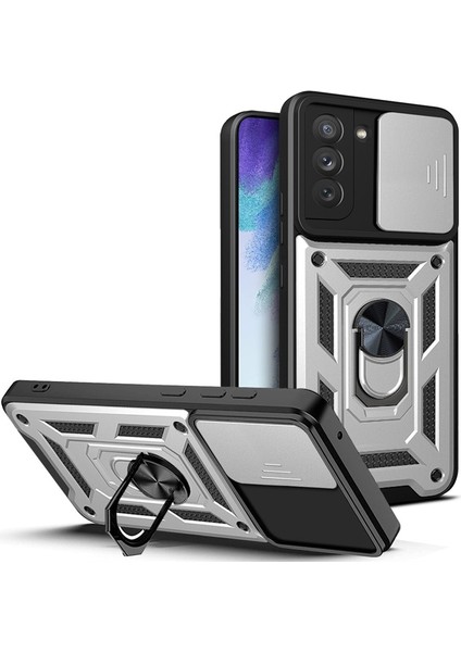 Samsung Galaxy S21 Fe Kılıf Lens Sürgülü Yüzüklü Tank Silikon Pars