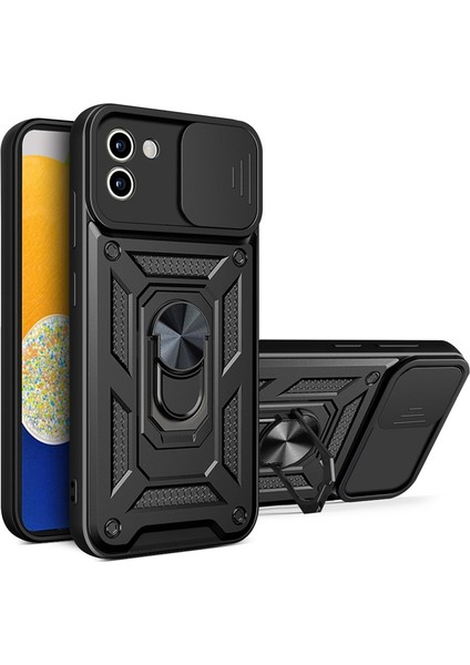Samsung Galaxy A03 Kılıf Lens Sürgülü Yüzüklü Tank Silikon Pars