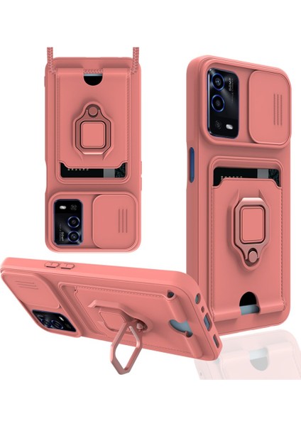 Oppo A74 4g Kılıf Ipli Lens Sürgülü Yüzüklü Kartvizitli Silikon Zuma