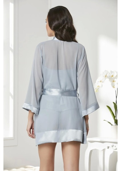 3'lü Saten Dantelli Şort ve Şifon Dantelli Sabahlık Takımı - 2475 Mist modelleri