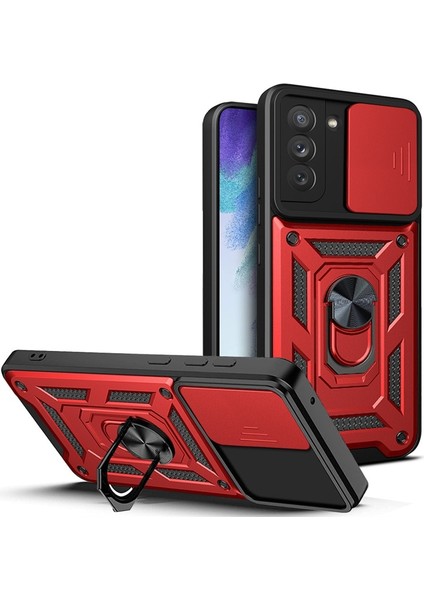 Samsung Galaxy S21 Fe Kılıf Lens Sürgülü Yüzüklü Tank Silikon Pars