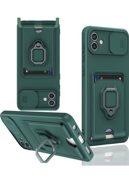 Samsung Galaxy A04 Kılıf Ipli Lens Sürgülü Yüzüklü Kartvizitli Silikon Zuma