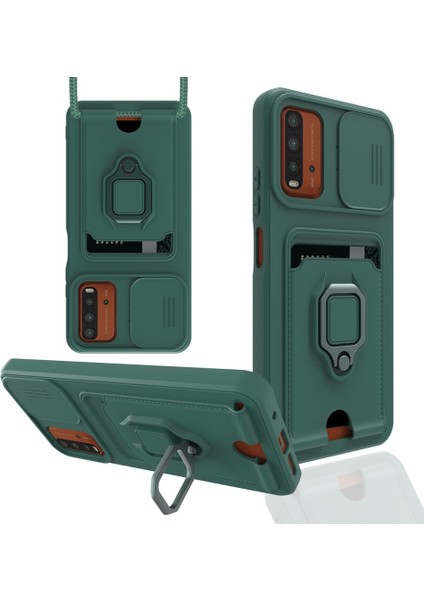 Xiaomi Redmi 9t Kılıf Ipli Lens Sürgülü Yüzüklü Kartvizitli Silikon Zuma