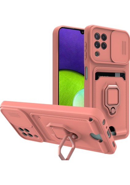 Samsung Galaxy M12 Kılıf Ipli Lens Sürgülü Yüzüklü Kartvizitli Silikon Zuma