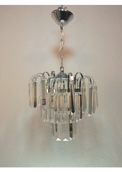 Turkuaz Tekli Krom Kaplama Kristal Taşlı Avize