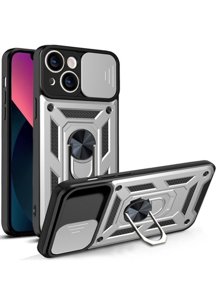 iPhone 14 Plus Kılıf Lens Sürgülü Yüzüklü Tank Silikon Pars