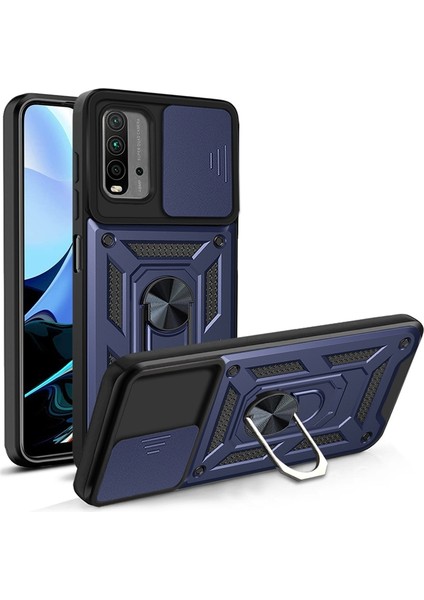 Xiaomi Poco M3 Kılıf Lens Sürgülü Yüzüklü Tank Silikon Pars