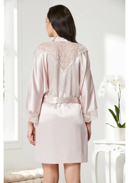 Saten Dantelli Gecelik ve Sabahlık Takımı - 4280 Pudra modelleri