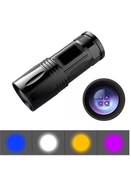 4 Renk Uv Balıkçı Feneri 300 Lümen Zoom 2 Mod USB Şarj Dahili Pil