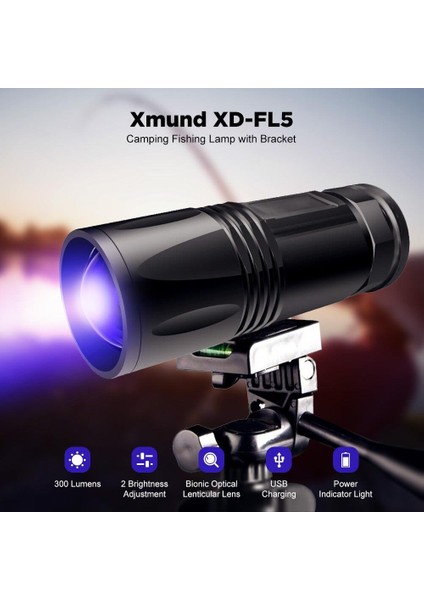 4 Renk Uv Balıkçı Feneri 300 Lümen Zoom 2 Mod USB Şarj Dahili Pil