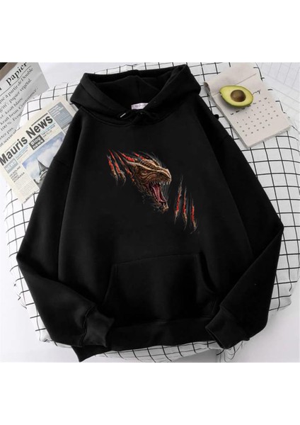 Predator Dragon Siyah Kapüşonlu Oversize Sweatshirt Hoodie