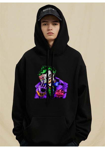 Joker Siyah Unisex Kapüşonlu Oversize Sweatshirt Hoodie