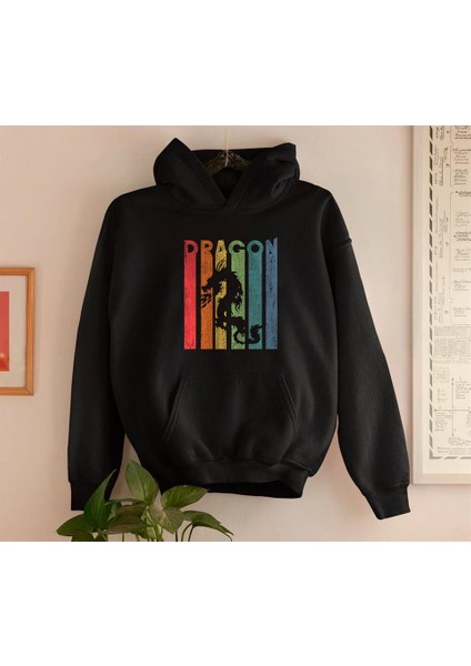 Dragon Siyah Kapüşonlu Oversize Sweatshirt Hoodie