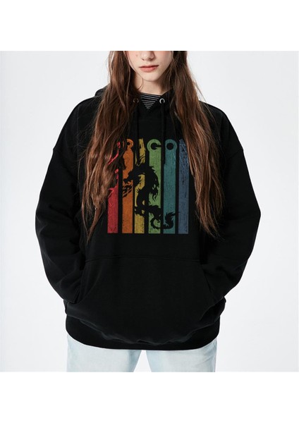 Dragon Siyah Kapüşonlu Oversize Sweatshirt Hoodie