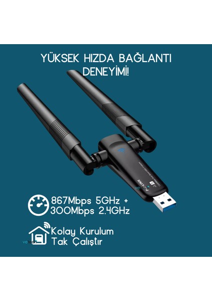 Dual Band USB 3.0 Adaptör Kablosuz Wifi Alıcı Anten