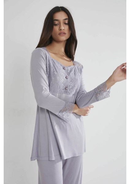 Kadın Penye Dantelli Pijama Takımı 1241 Royal modelleri