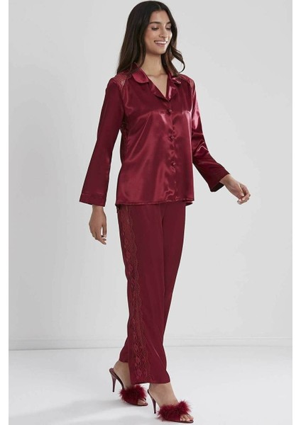 Kadın Sırtı Dantel Saten Pijama Takımı 1438