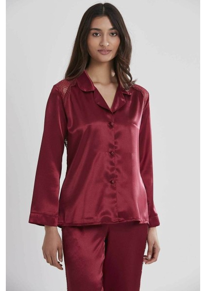 Kadın Sırtı Dantel Saten Pijama Takımı 1438