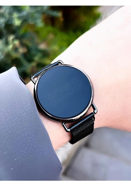 Ns.spc.04 Metal&hasır Mıknatıs Kordon Özel Seri Dokunmatik Unisex Kol Saati