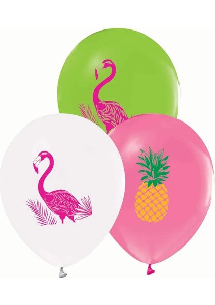 Lateks Balon Flamingo Baskılı Renkli 12'' 8'li