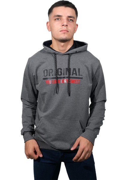 Erkek Orıgınal Füme Kapüşonlu SWEATSHIRT-211