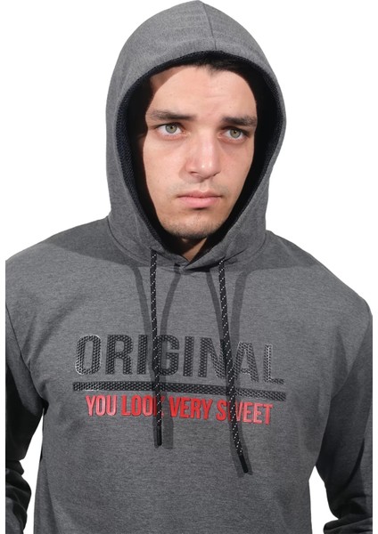 Erkek Orıgınal Füme Kapüşonlu SWEATSHIRT-211