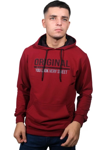 Erkek Bordo Kapüşonlu SWEATSHIRT-208