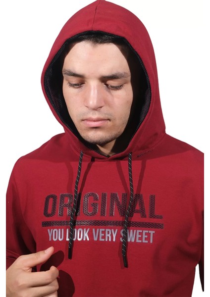 Erkek Bordo Kapüşonlu SWEATSHIRT-208