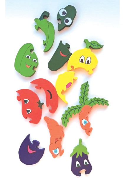 Meyve Sebze Öğreniyorum Seti 2 Biber, Patlıcan, Domates, Havuç, Limon, Salatalık Ahşap Puzzle Yapboz
