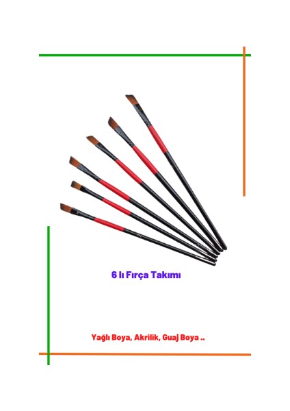 Fırça Takımı, Resim Seramik Hobi Fırça Seti. 6lı Kaliteli Yağlı Boya Fırçası