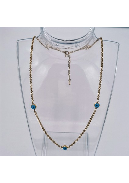 Çelik Üç Nazar Boncuklu Kolye