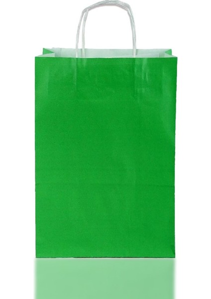Çanta Beyaz Kraft 25X31X12 cm Burgu Sap Yeşil 50 Adetli Paket