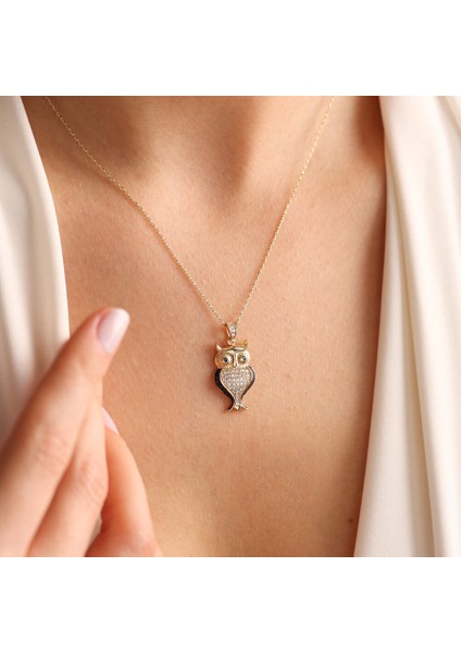 14 Ayar Altın Baykuş Kolye Owl