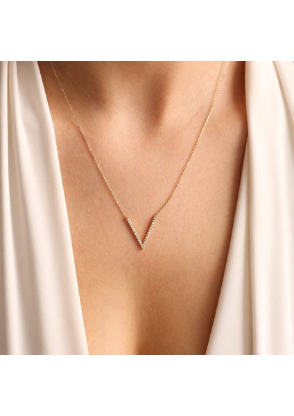 14 Ayar Altın Taşlı V Kolye fiyatları