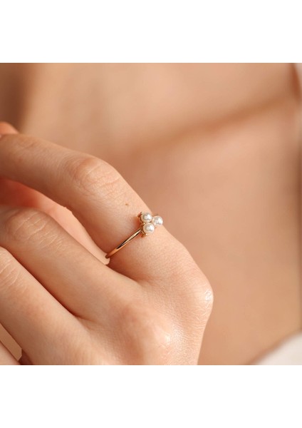14 Ayar Rose Altın Inci Yüzük Trio 3mm fiyatları
