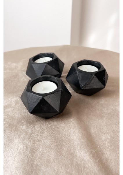 3'lü Prizma Siyah Tealight Mumluk Seti • 3 Adet Tealight Mum