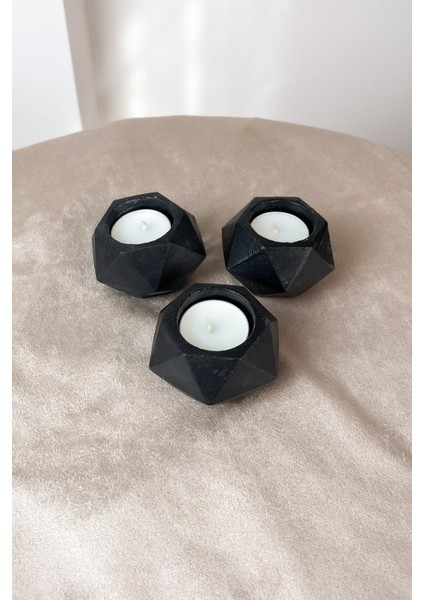 3'lü Prizma Siyah Tealight Mumluk Seti • 3 Adet Tealight Mum