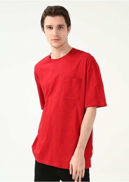 Bisiklet Yaka Baskılı Kırmızı Erkek T-Shirt TC9011BASIC Cepli modelleri