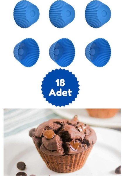 Kitchen Design Lab Mavi 18'li Silikon Mini Browni Kalıbı - Muffin Kalıbı 18 Adet Cupcake Kek Kalıbı Browni Kek Kalıbı 18LI Mavi
