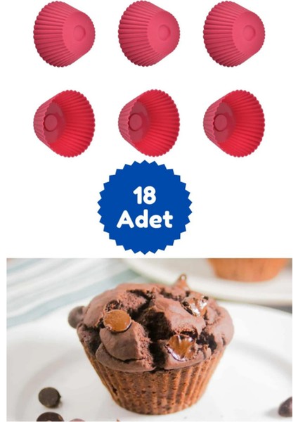 Kitchen Design Lab Kırmızı 18'li Silikon Mini Browni Kalıbı - Muffin Kalıbı 18 Adet Cupcake Kek Kalıbı Browni Kek Kalıbı 18LI Kırmızı